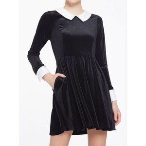 Black Velvet large White Collar Mini Dress Goth Punk Wednesday Addams halloween